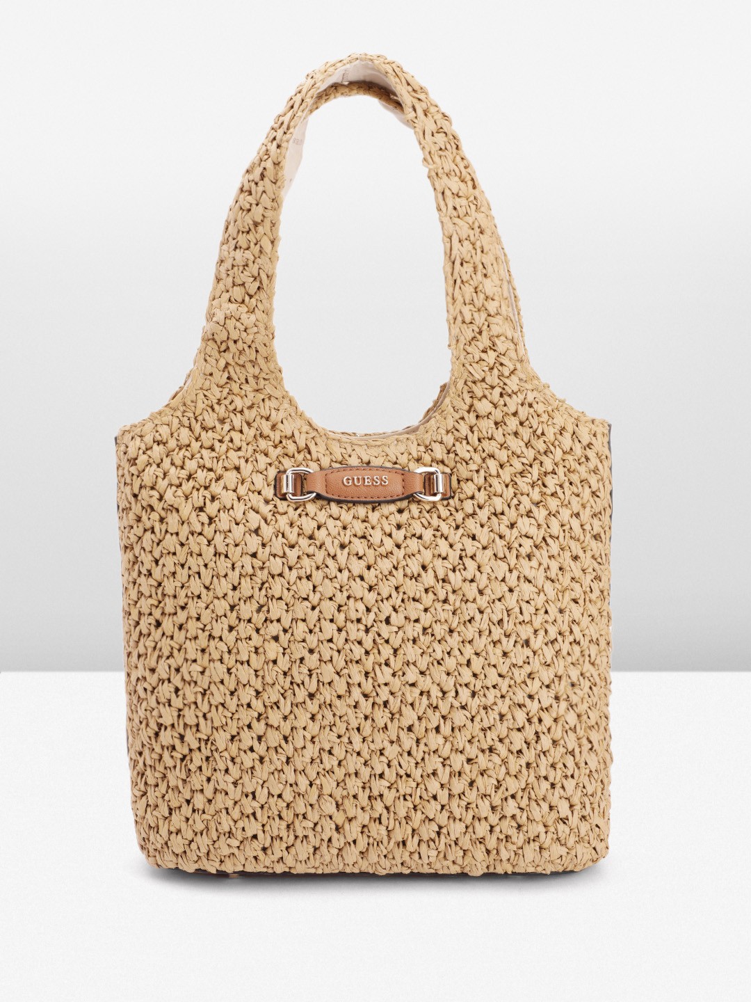 

GUESS Textured Structured Handheld Bag, Beige