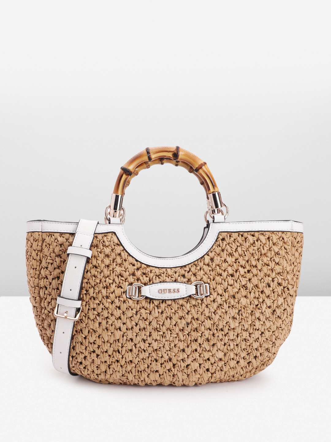 

GUESS Textured Structured Handheld Bag, Beige
