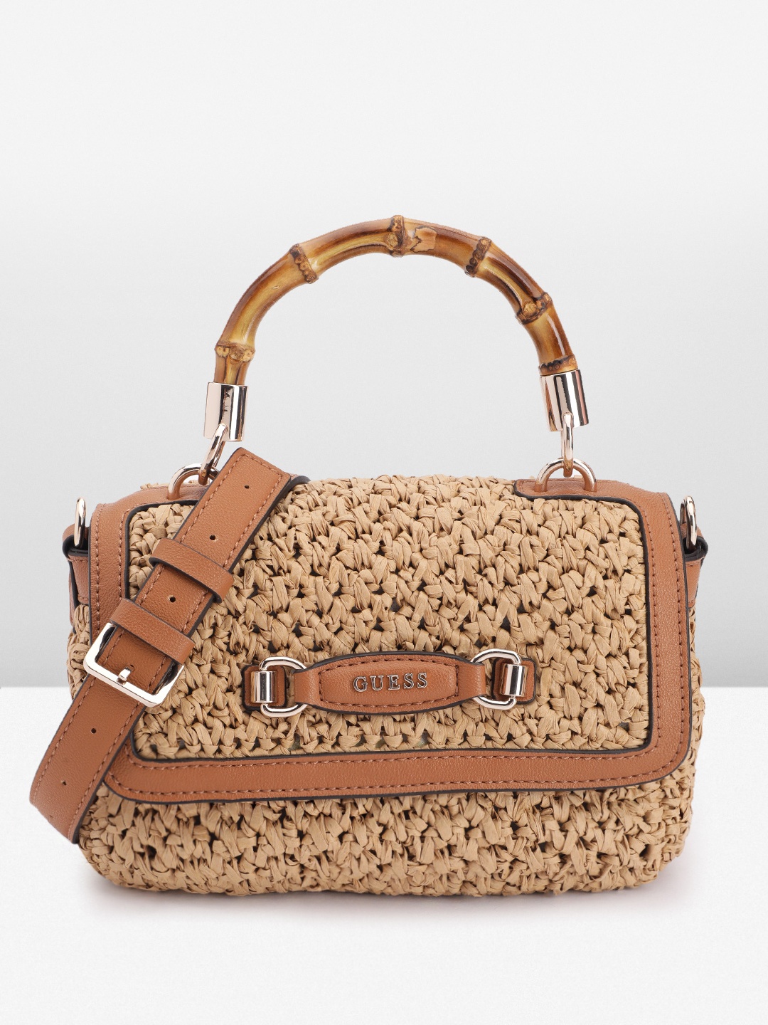 

GUESS Textured Structured Satchel Bag, Beige