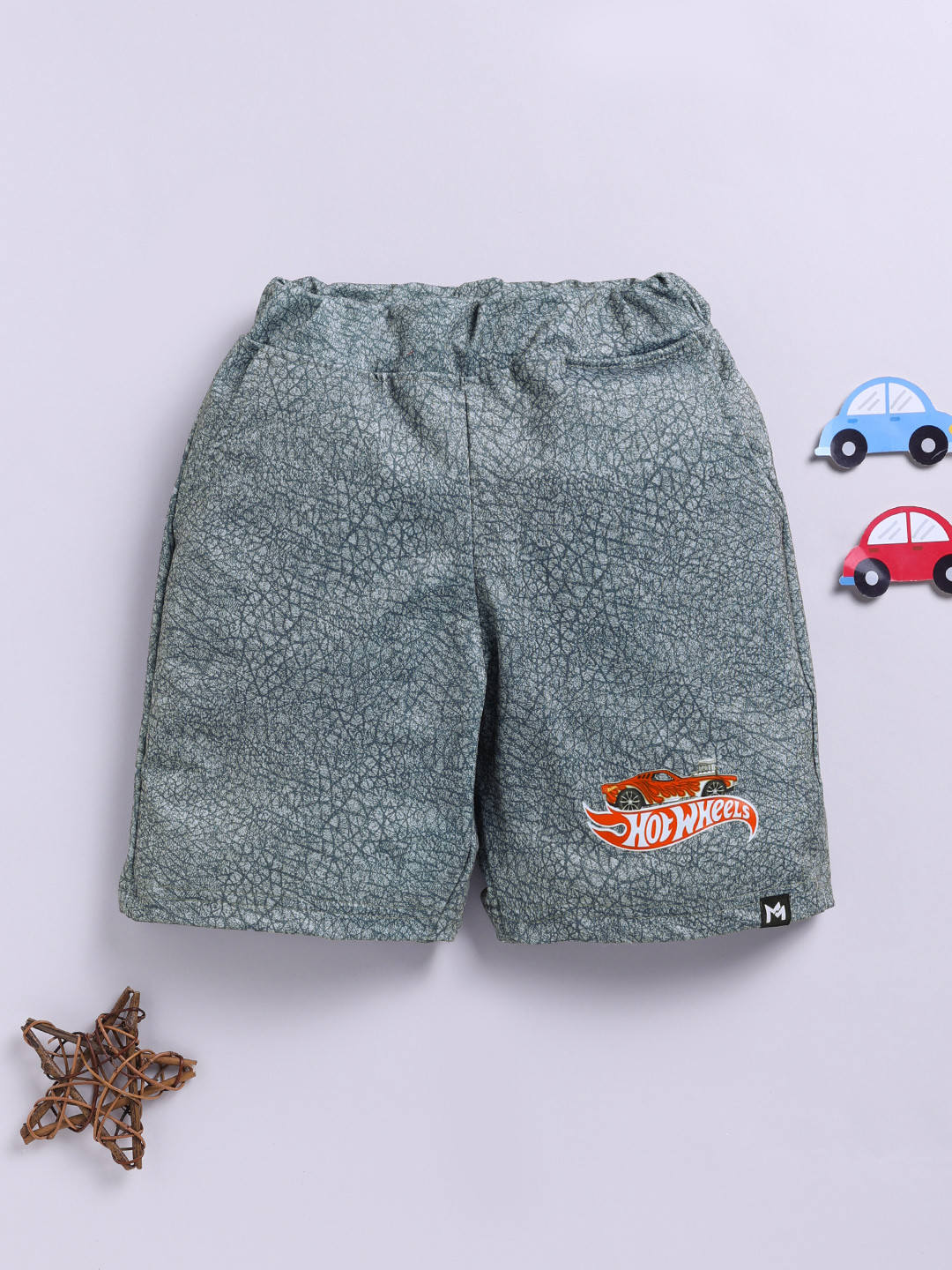 

YK X Minute Mirth Boys Hot Wheels Printed Shorts, Grey