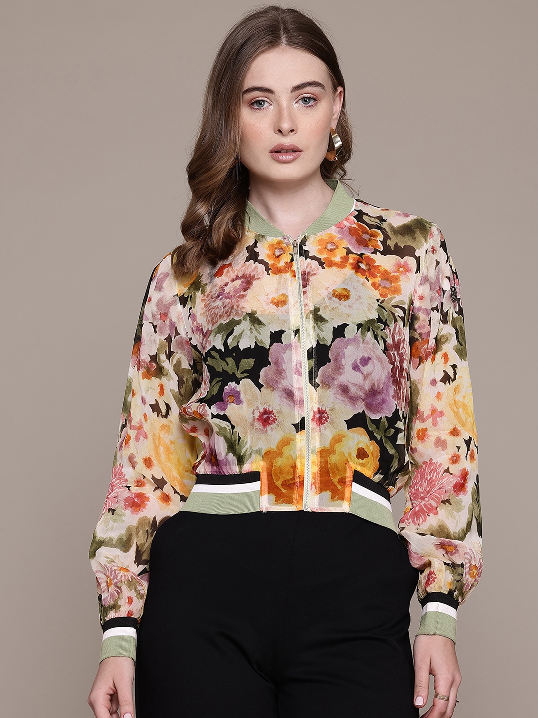 

Label Ritu Kumar Floral Printed Tailored Jacket, Black