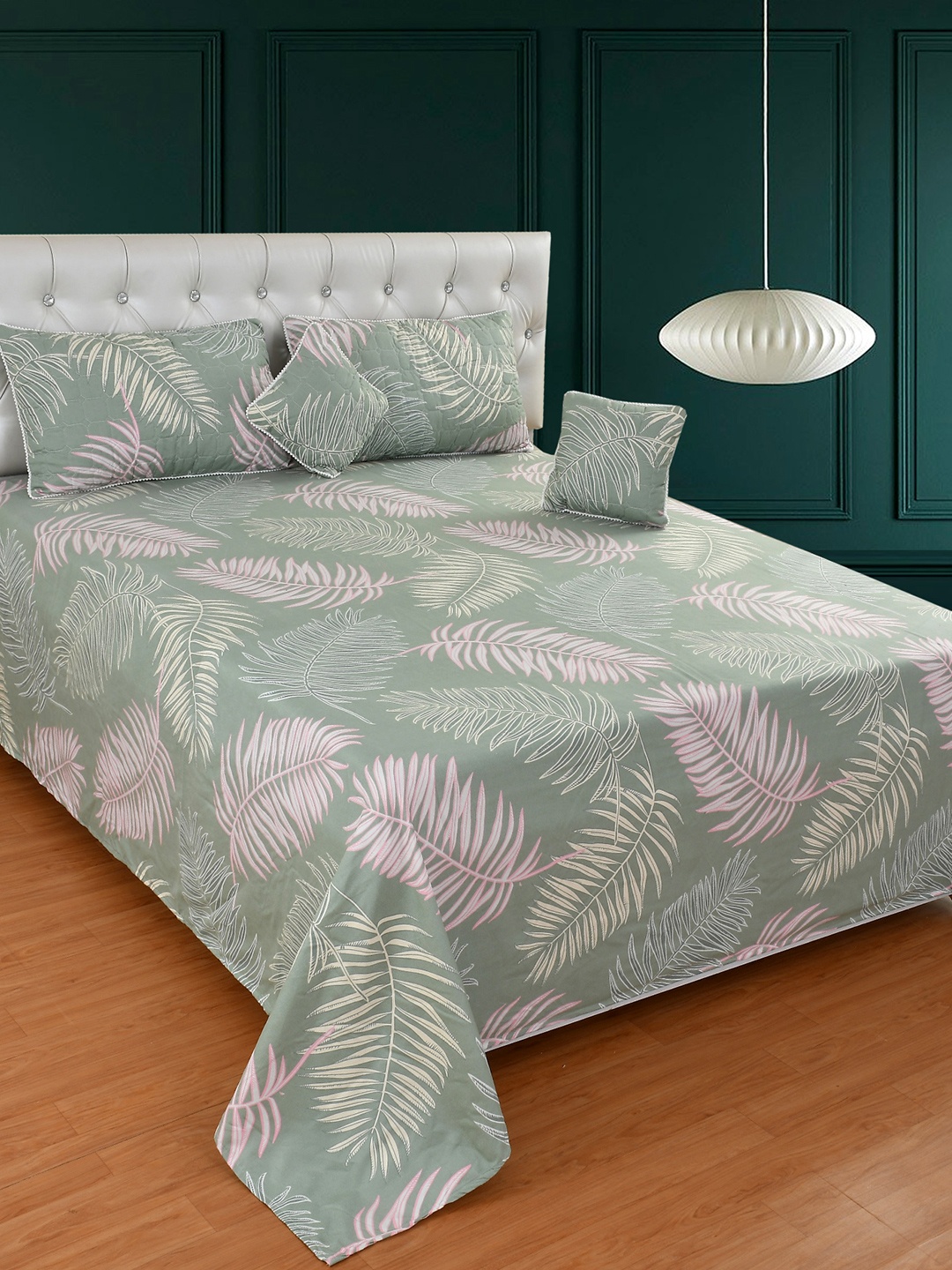 

MORADO Green & Pink Floral Printed Summer Double Queen Bedding Set