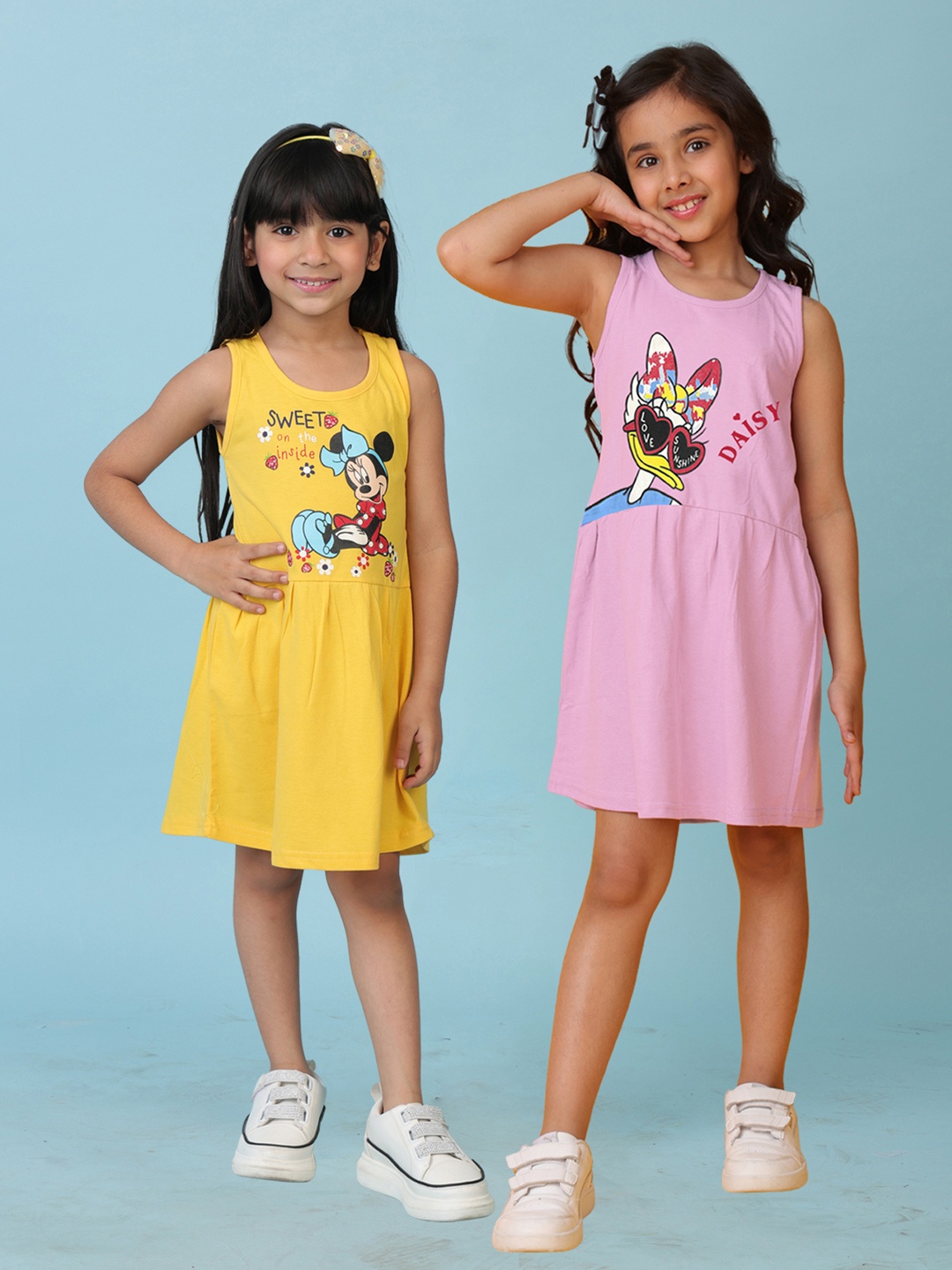 

Disney By Miss and Chief Pack Of 2 Girls Minnie & Daisy Print Fit And Flare Dress, Pink