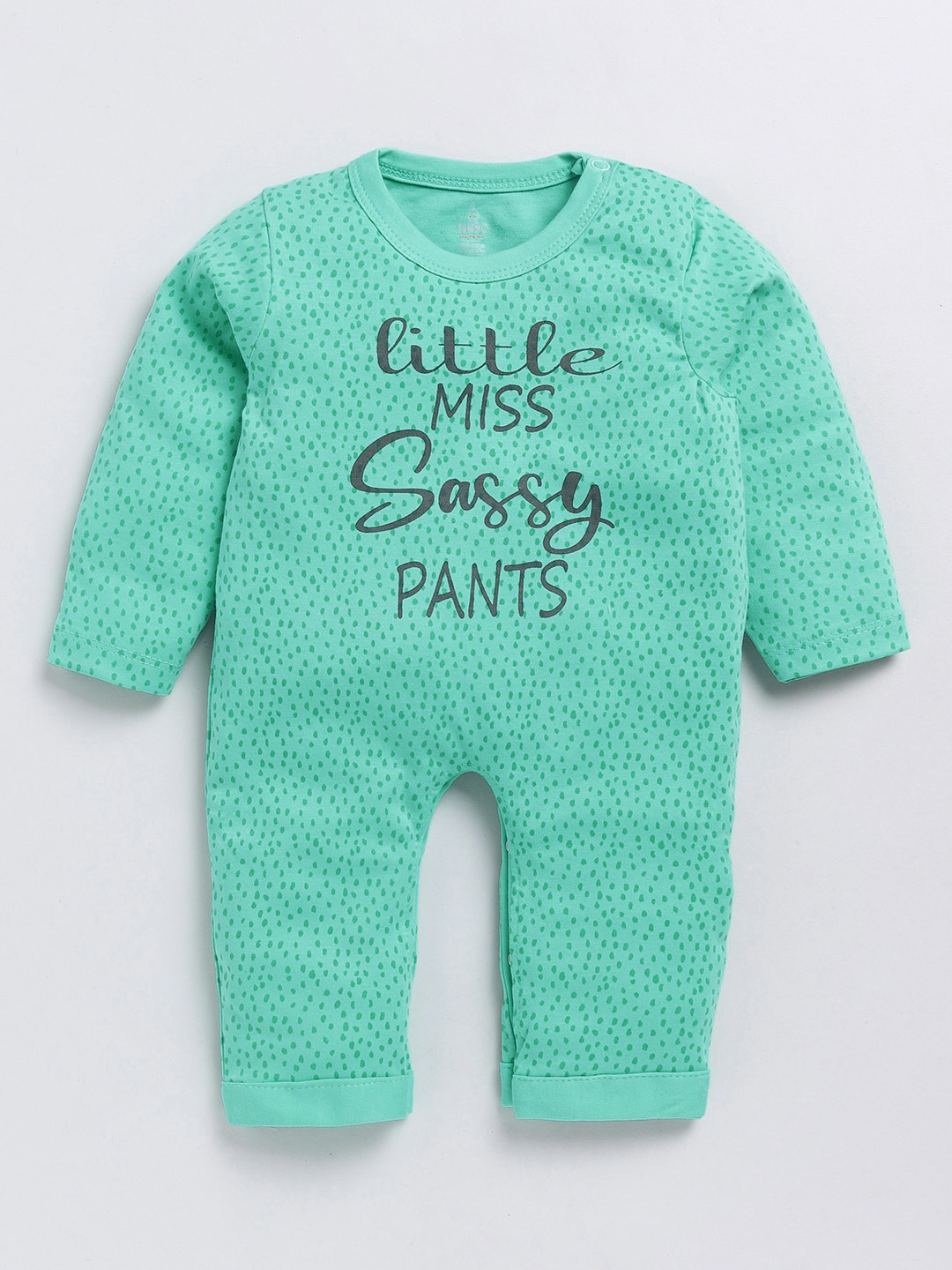 

YK X Tinyo Infant Girls Typography Printed Cotton Rompers, Sea green