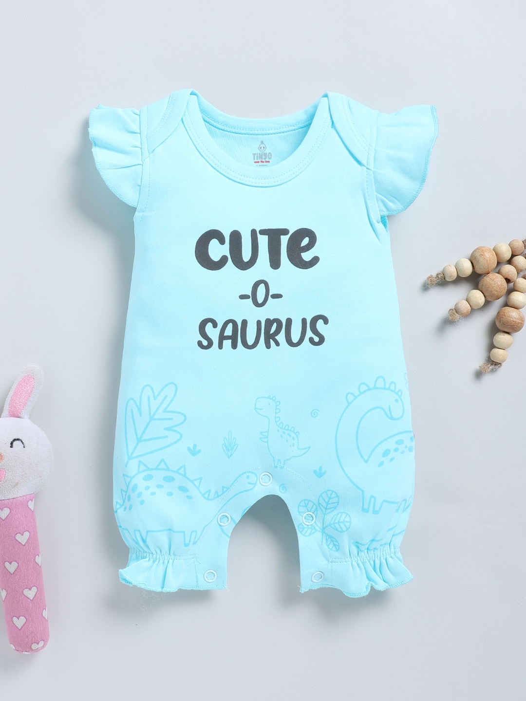 

YK X Tinyo Infants Typography Printed Cotton Rompers, Blue