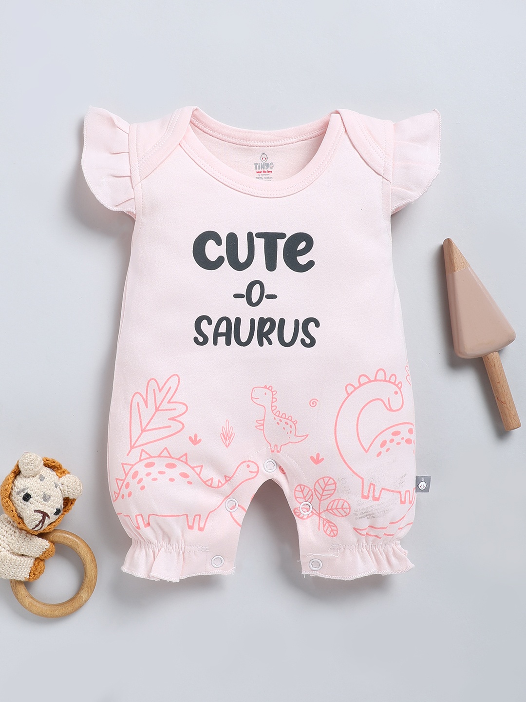 YK X Tinyo Infants Typography Printed Cotton Rompers, Pink