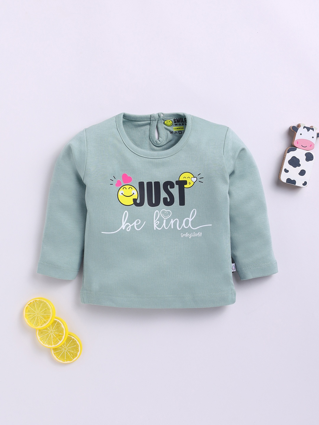 YK X Tinyo Infant Girls Typography Printed Cotton Top, Green