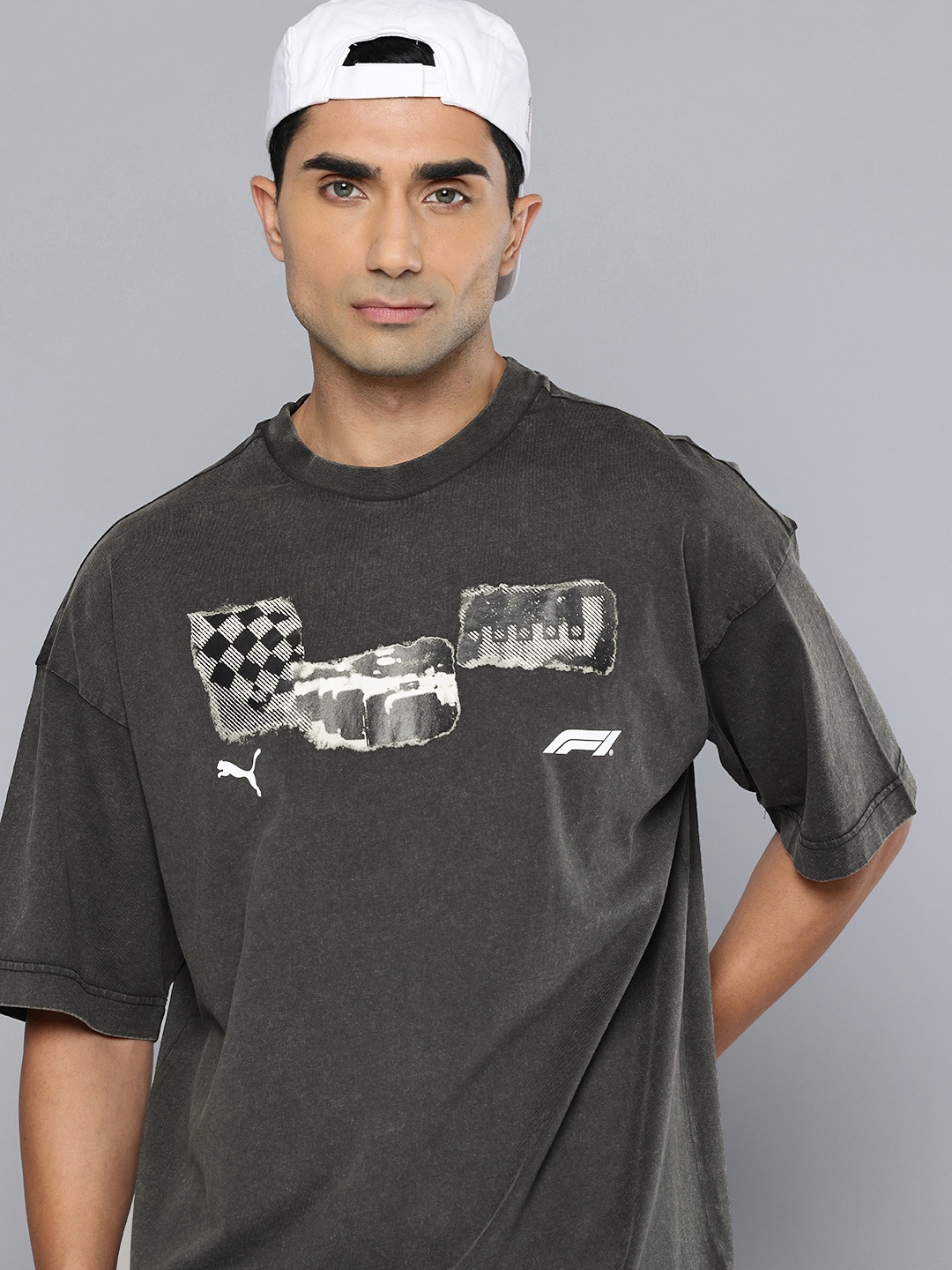 

PUMA Motorsport Graphic Printed Drop-Shoulder Sleeves Pure Cotton T-shirt, Charcoal