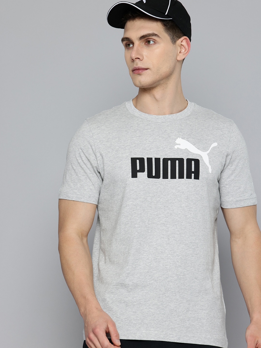 

Puma Pure Cotton Two Colour Brand Logo Printed T-shirt, Grey melange