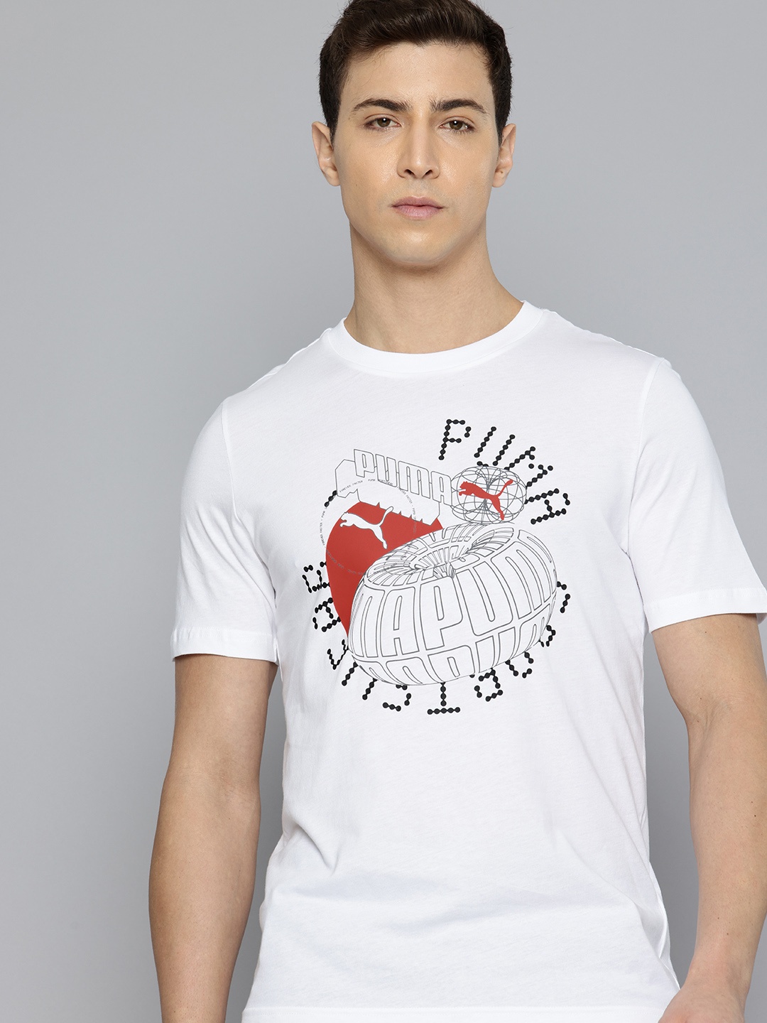 

Puma Graphics Execution Brand Logo Printed Pure Cotton T-shirt, White