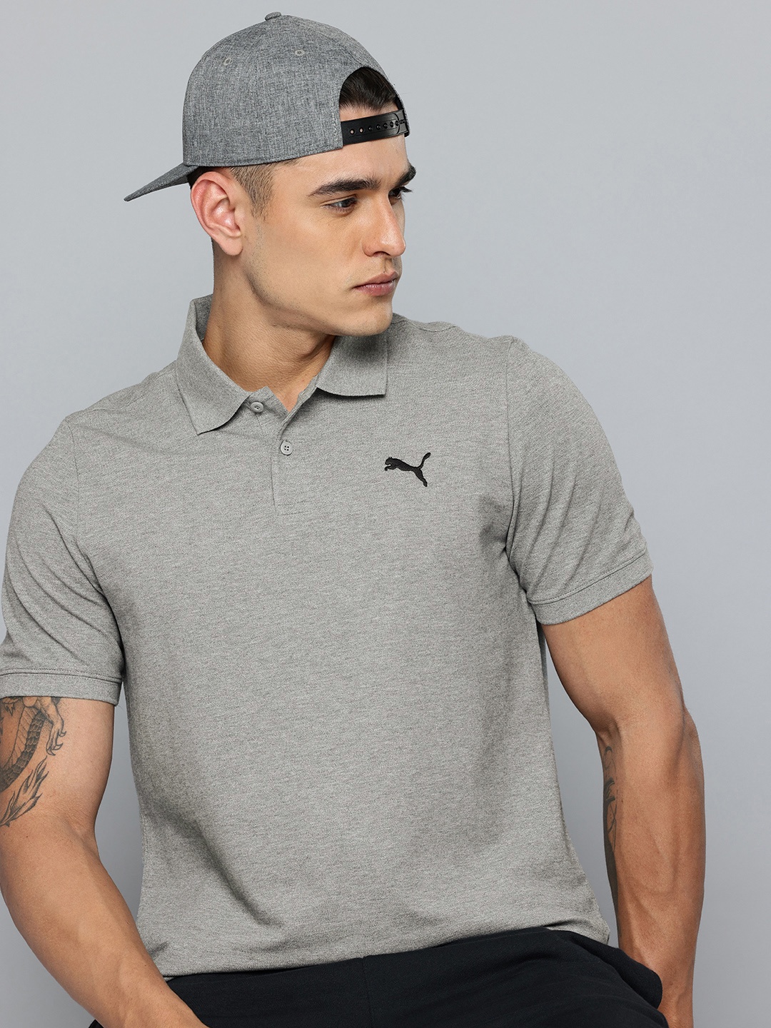 

Puma Brand Logo Polo Collar T-shirt, Grey