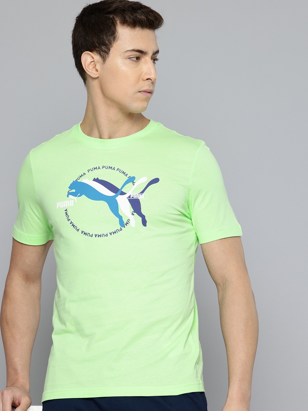 

Puma Graphics Multiple Cat Logo Printed Pure Cotton Outdoor T-shirt, Fluorescent green