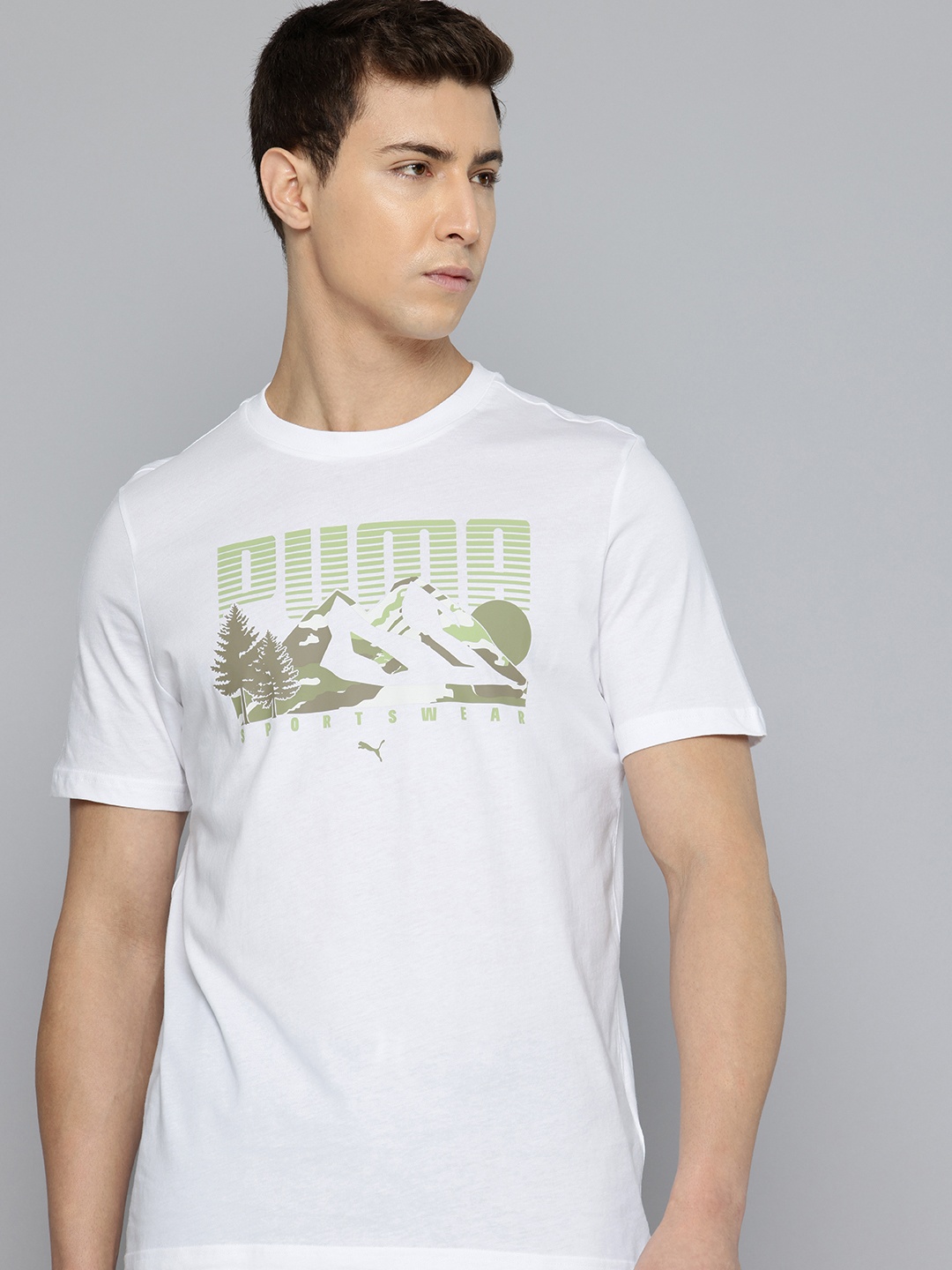 

Puma Mountain Graphic & Brand Logo Printed Pure Cotton T-shirt, White