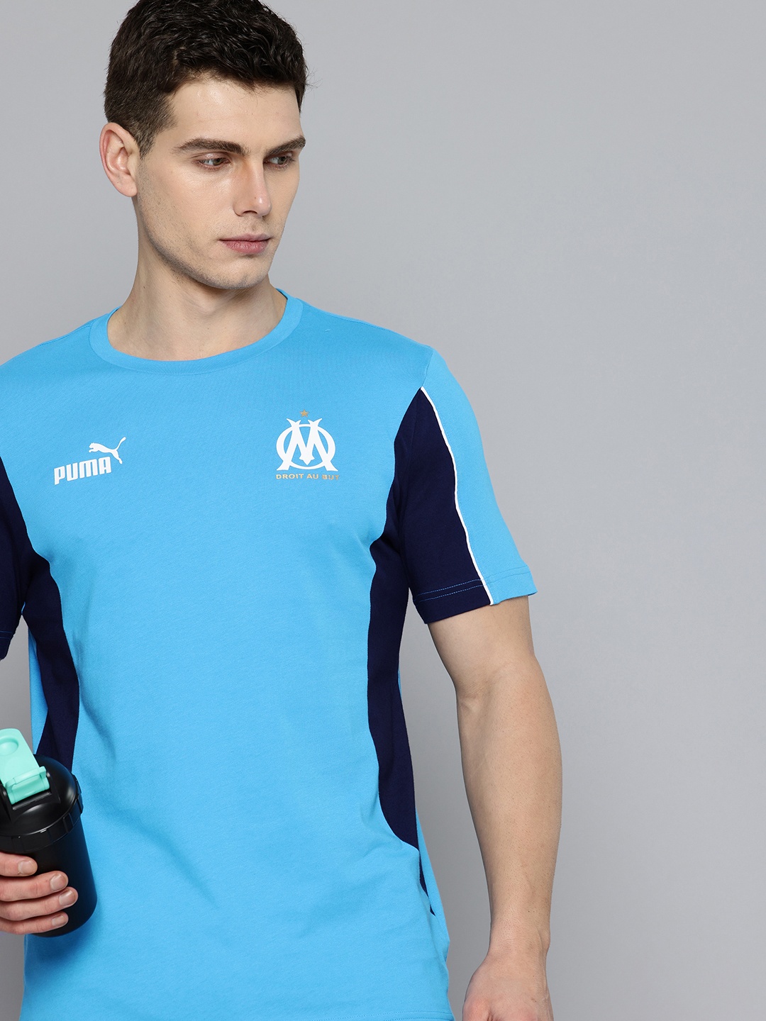 

Puma Colourblocked OM ftblARCHIVE Pure Cotton Football T-shirt, Blue