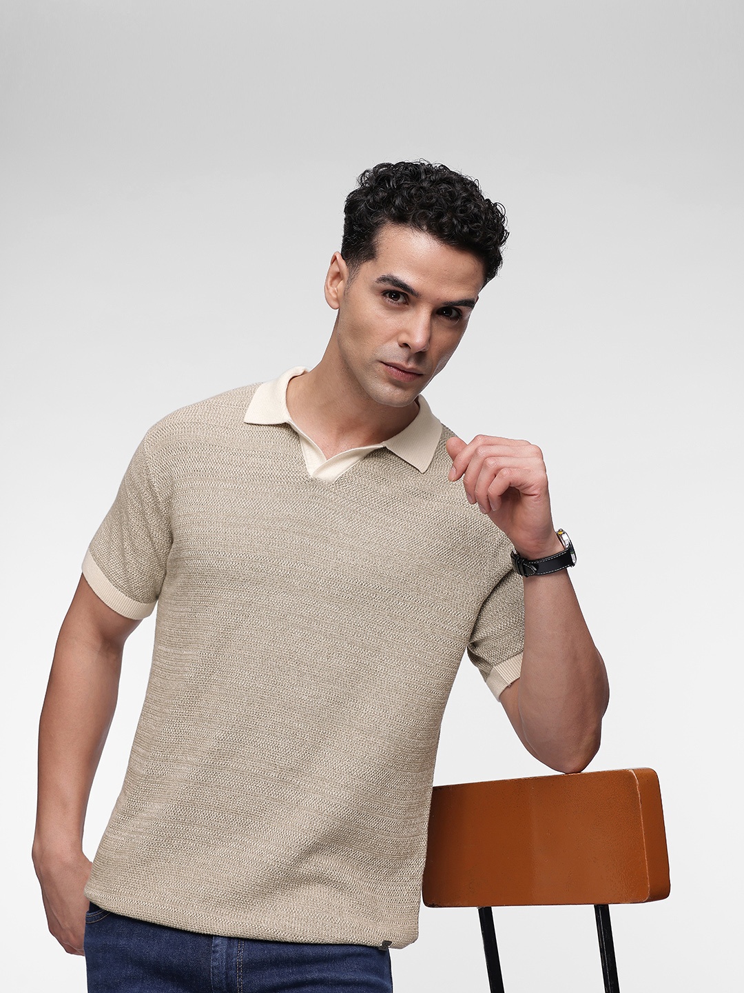 

French Connection Contrast Polo Collar Bio Finish Pure Cotton T-shirt, Olive