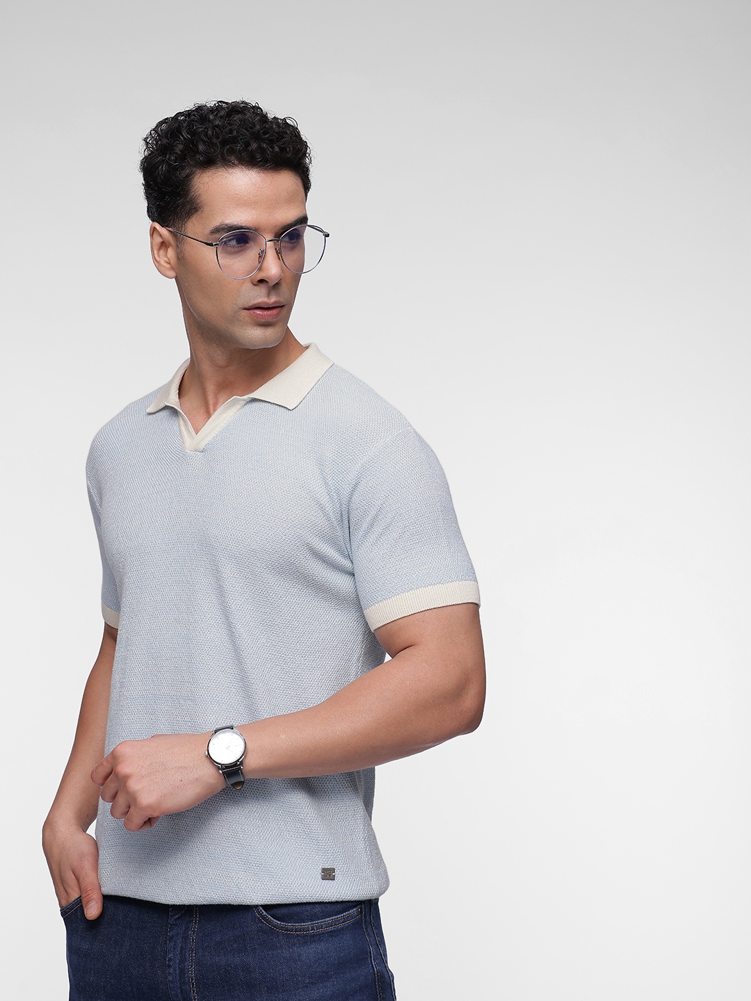 

French Connection Contrast Polo Collar Bio Finish Pure Cotton T-shirt, Blue