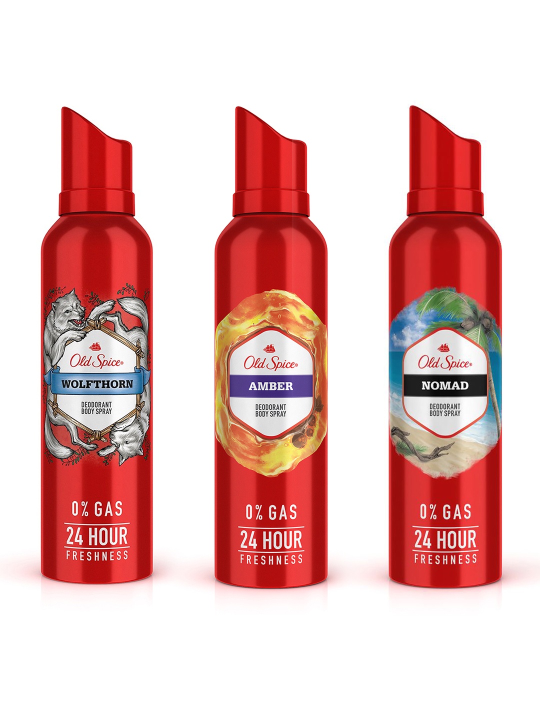 

Old Spice Men Set Of 3 Amber, Wolfthorn & Nomad Deodorant Body Spray - 140ml Each, Red