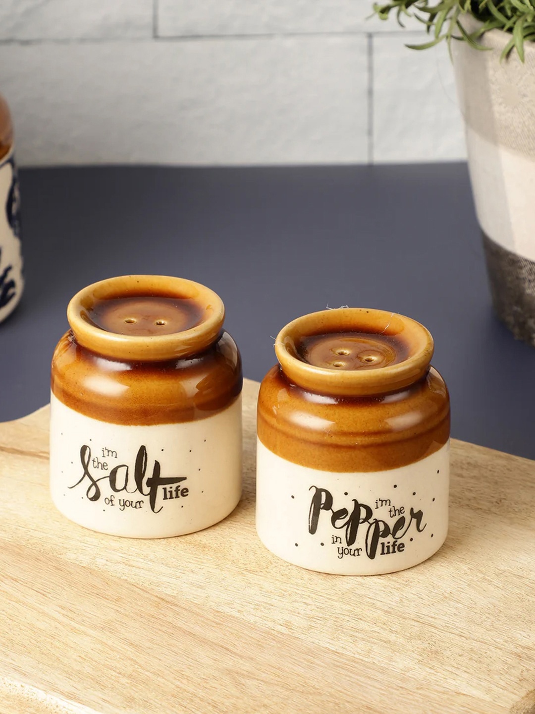 The Decor Mantra White And Brown Ceramic Salt And Pepper Shakers
