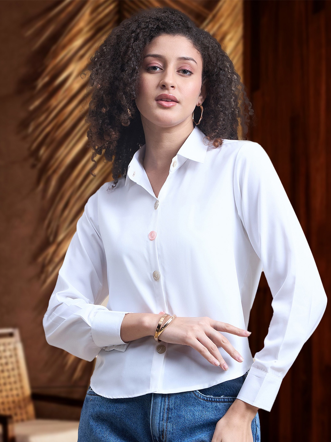 

DressBerry Women Spread Collar Solid Casual Shirt, White