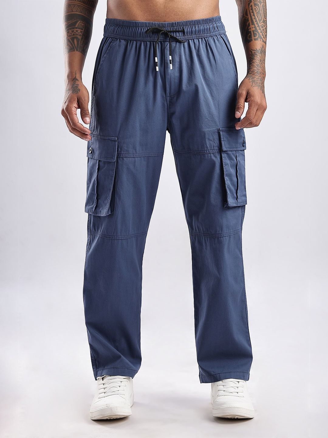 

NEVER NEUD Men Relaxed Fit Traveller Utility Loose Fit Cargo Trousers, Blue