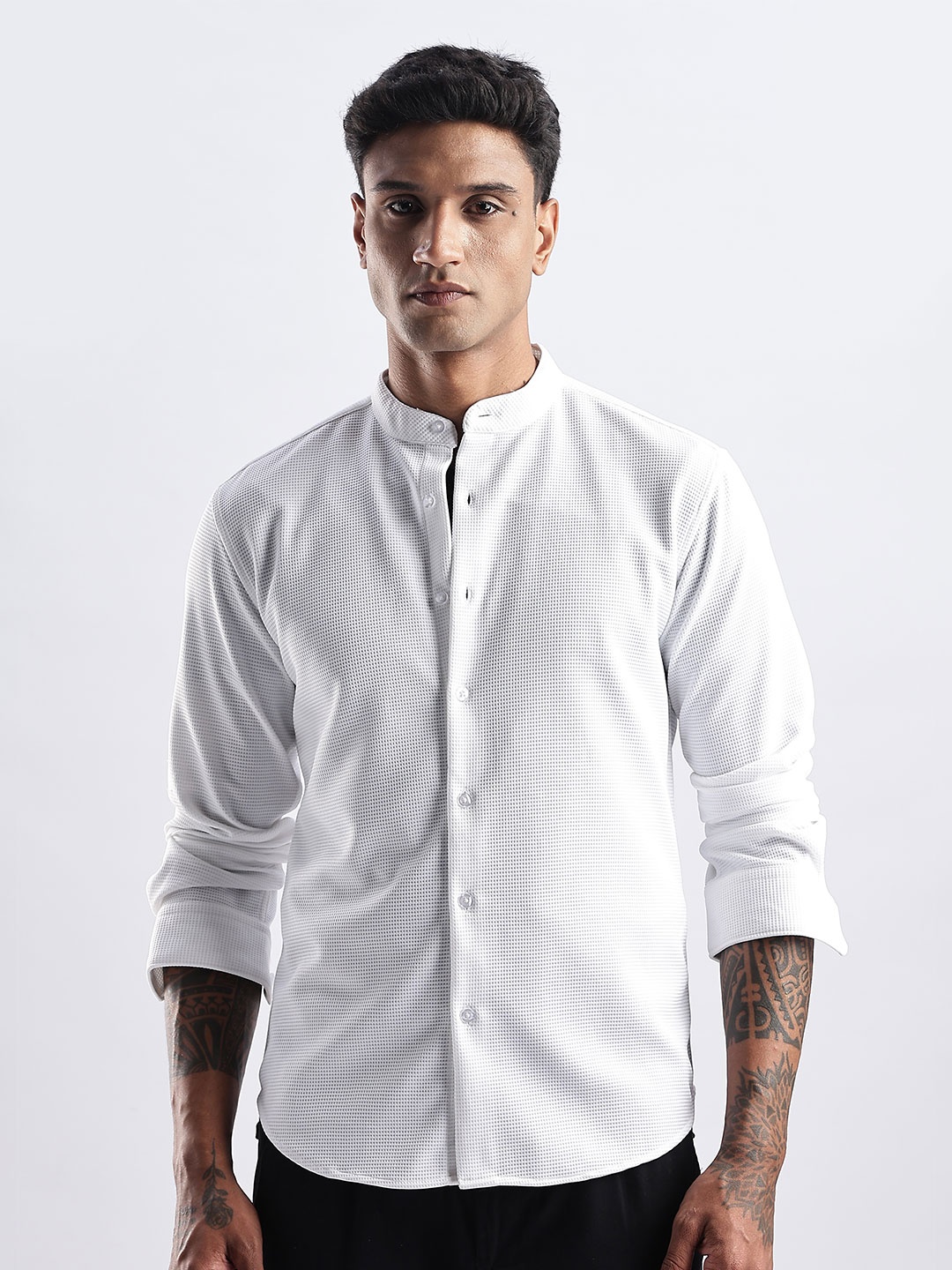 

NEVER NEUD Men Waffle Dobby Regular Slim Fit Casual Shirt, White