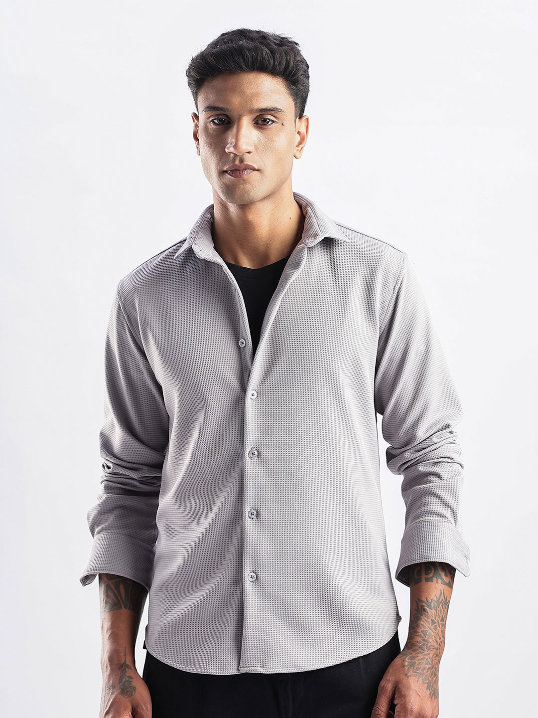 

NEVER NEUD Men Classic Fit Spread Collar Solid Casual Shirt, Grey