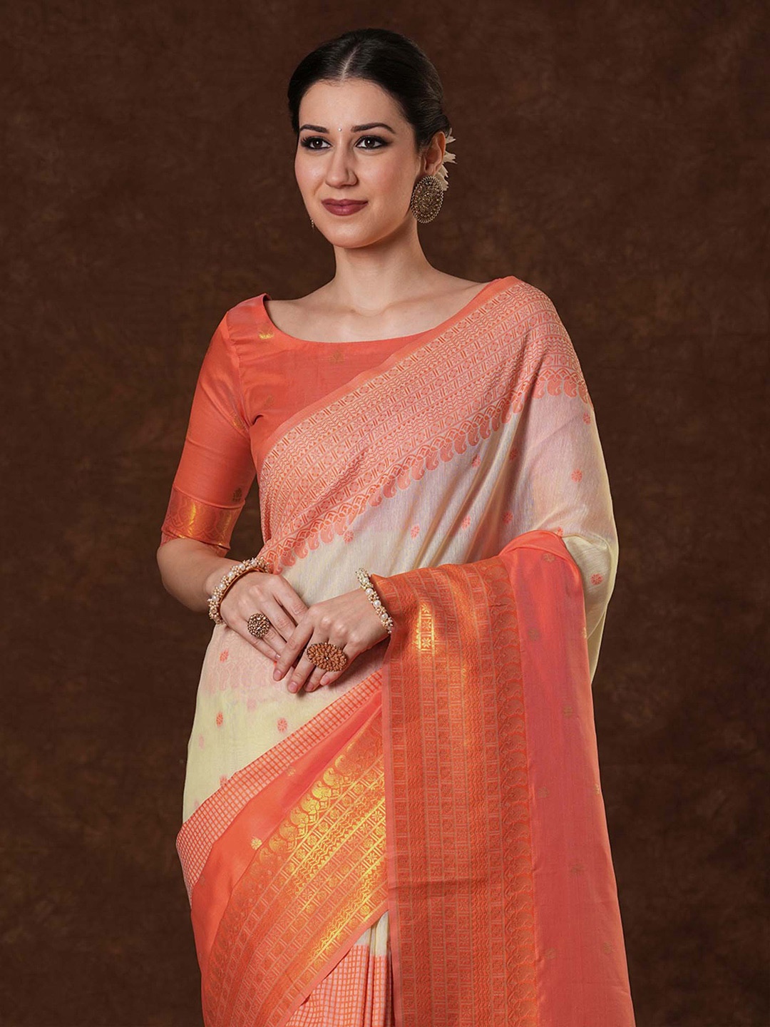

Saree mall Ethnic Motifs Zari Venkatgiri Sarees, Orange