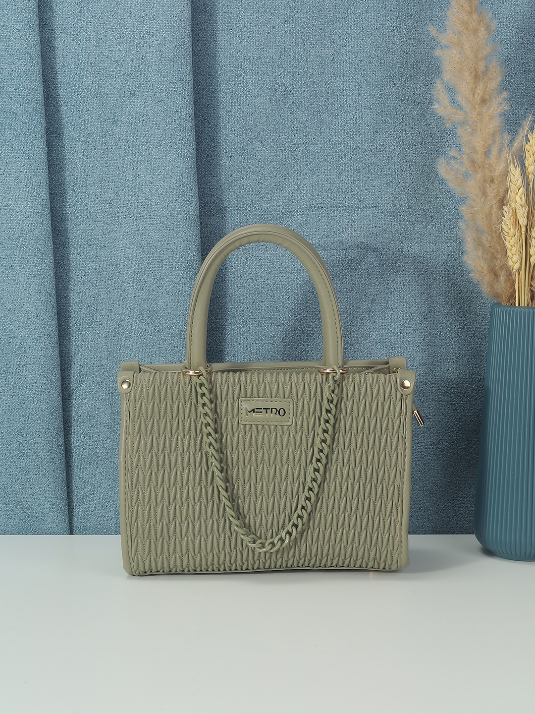 

Metro Women Textured Structured Handheld Bag, Olive