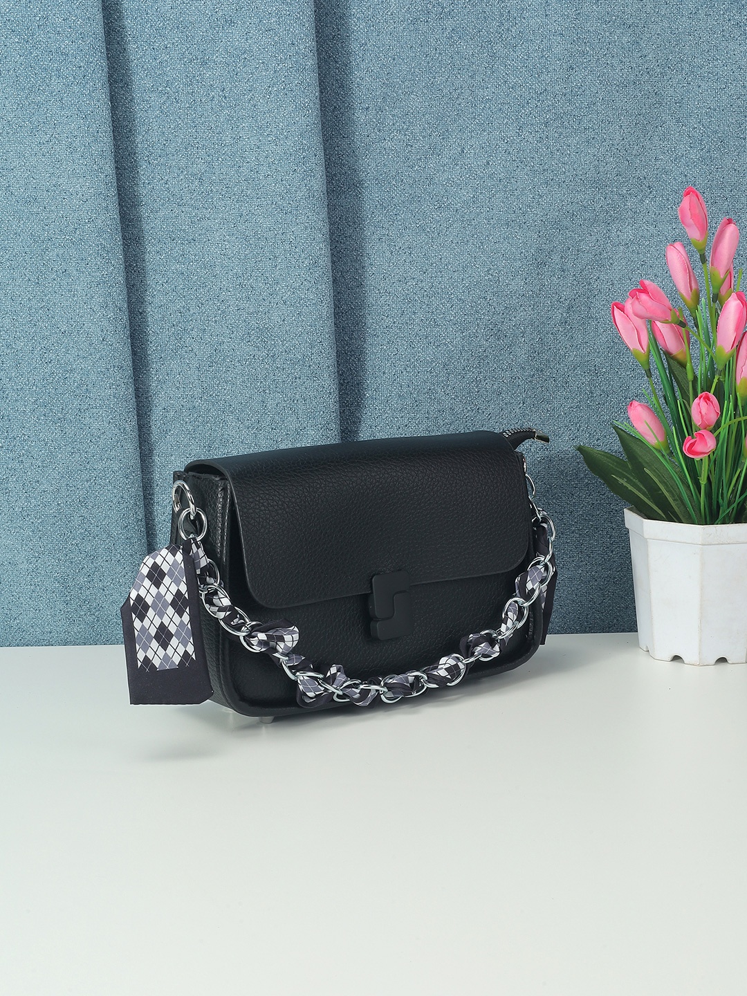 

Metro Women Textured Structured Sling Bag, Black