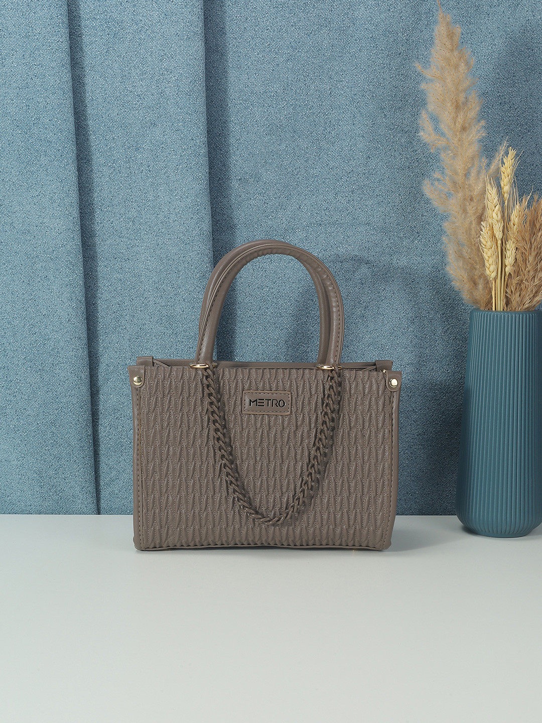 

Metro Women Textured Structured Handheld Bag, Grey