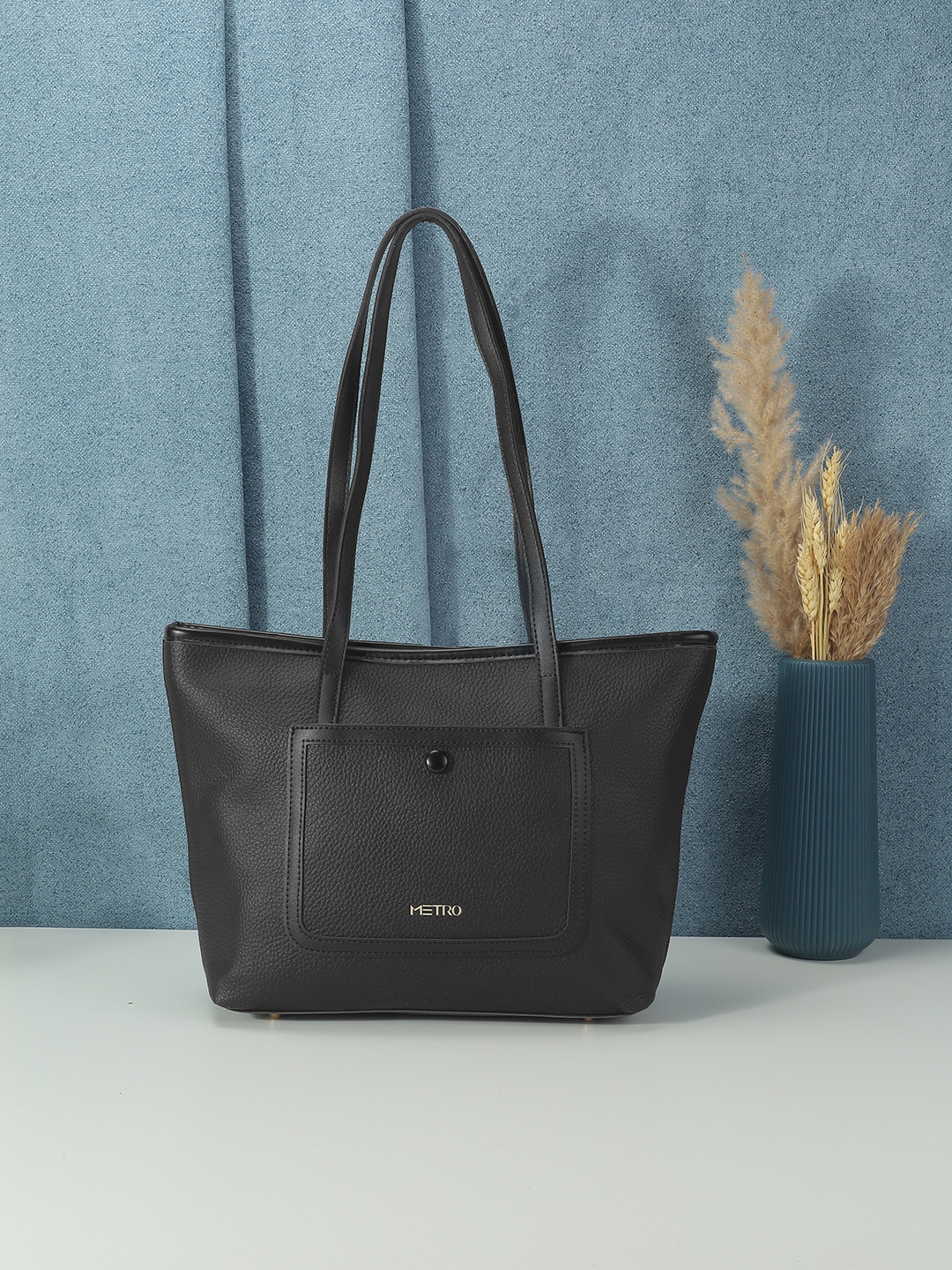 

Metro Women Solid Structured Tote Bag, Black