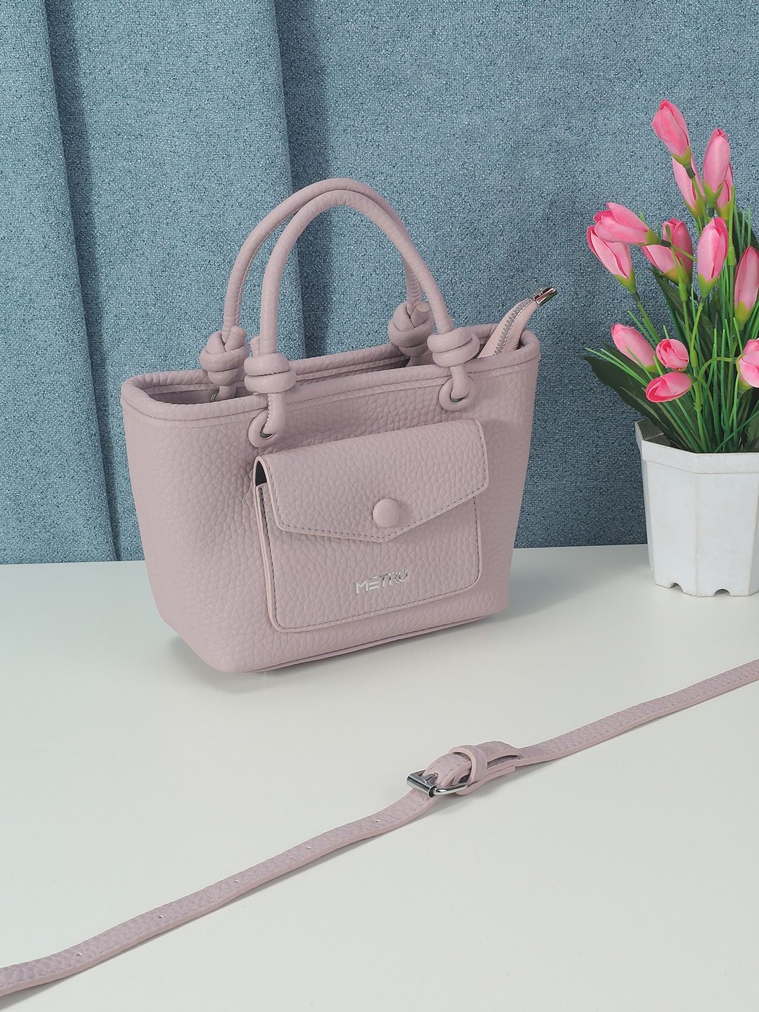 

Metro Structured Satchel with Bow Detail, Purple