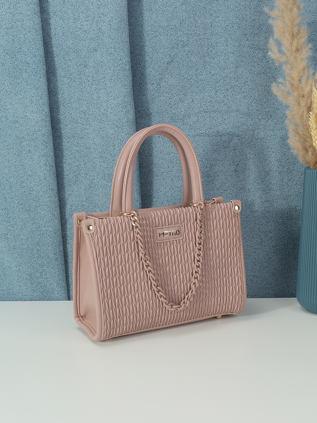 

Metro Women Textured Structured Handheld Bag, Pink
