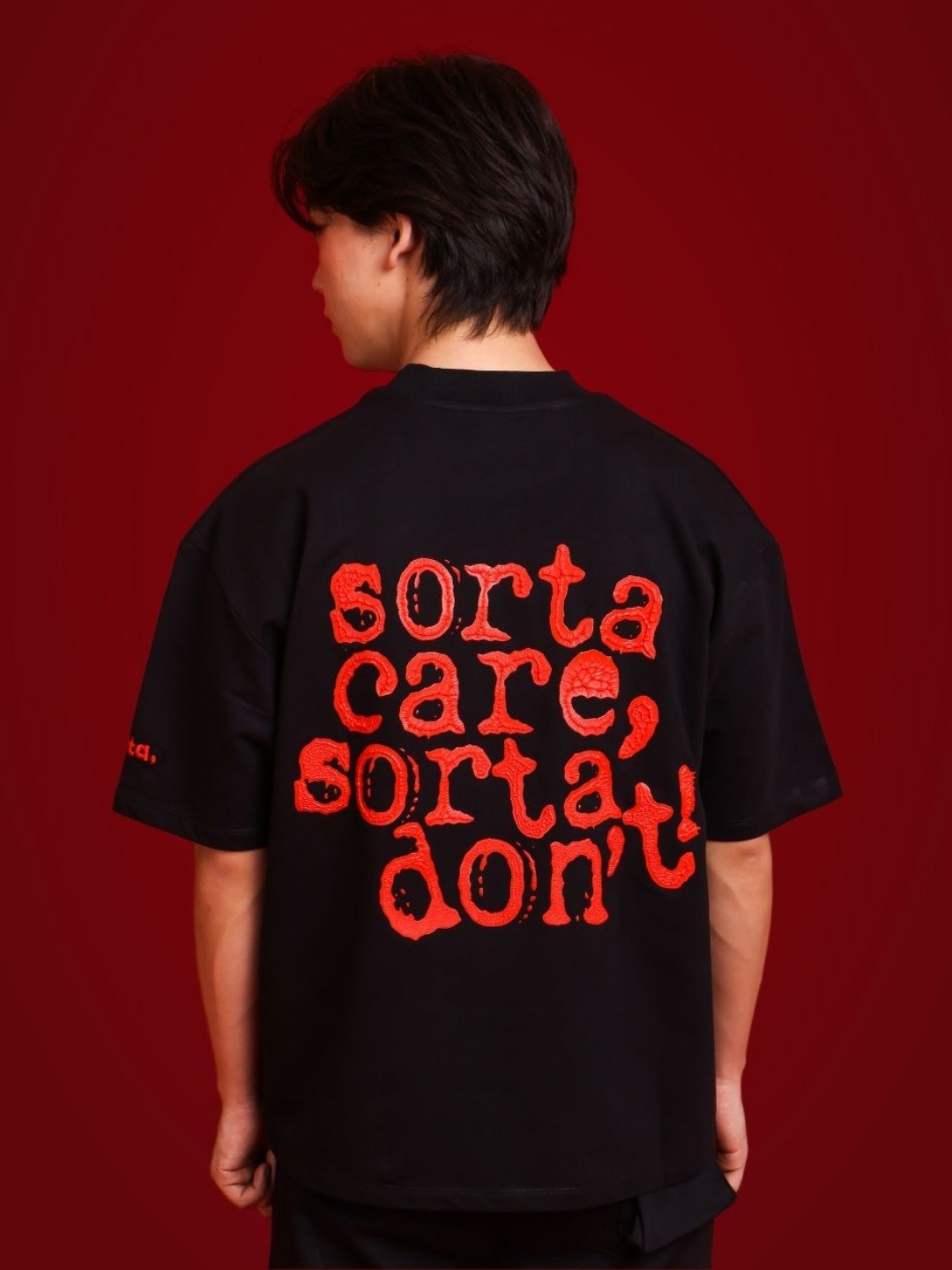 

sorta. Unisex Korean Oversized Handcrafted T-shirt, Black