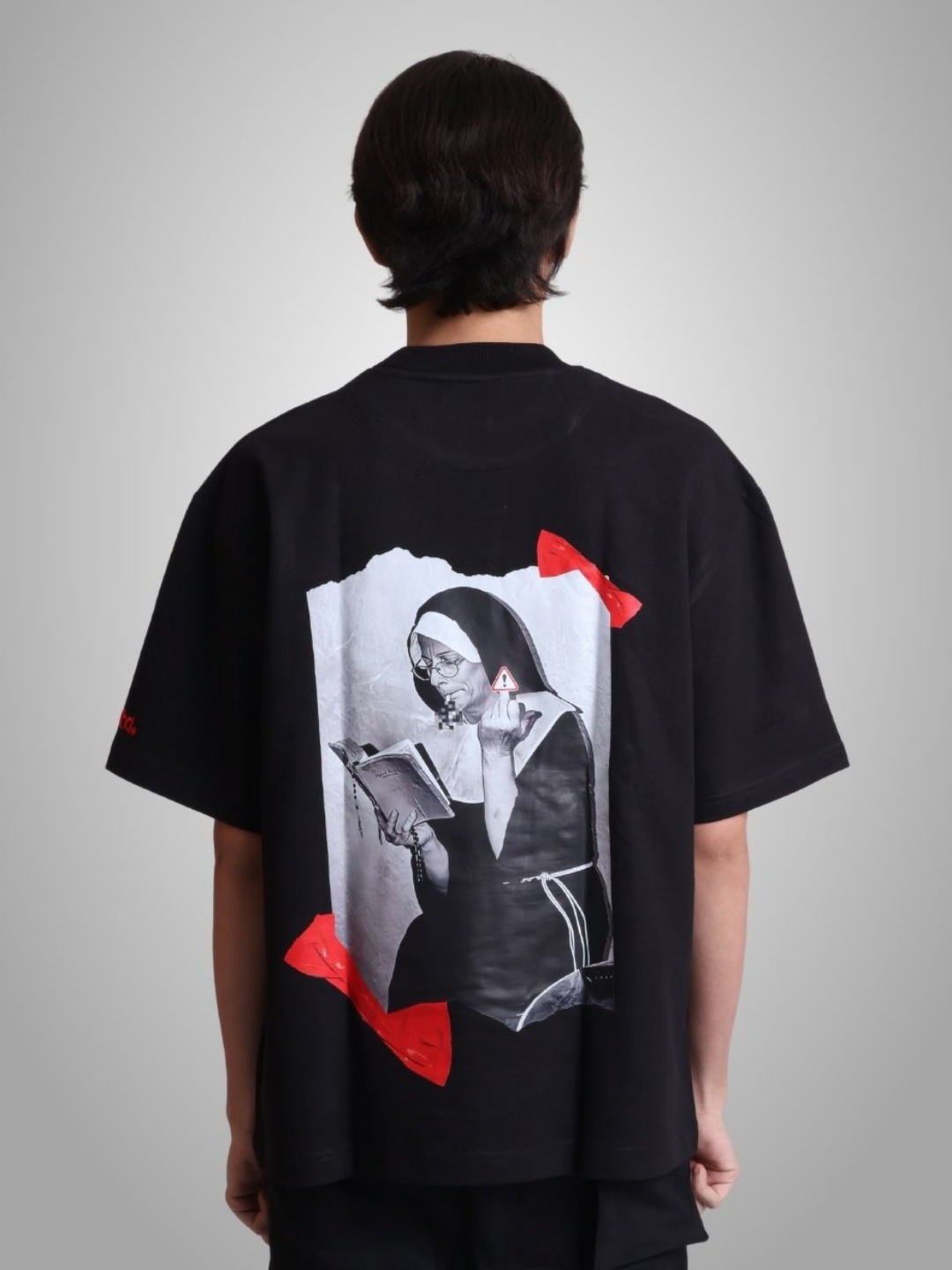 

sorta. Unisex Printed Applique T-shirt, Black