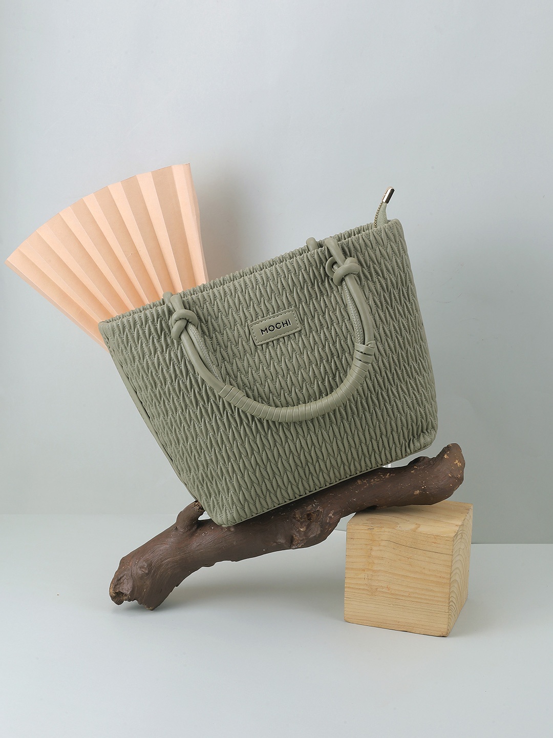 Mochi Women Textured Structured Handheld Bag, Green