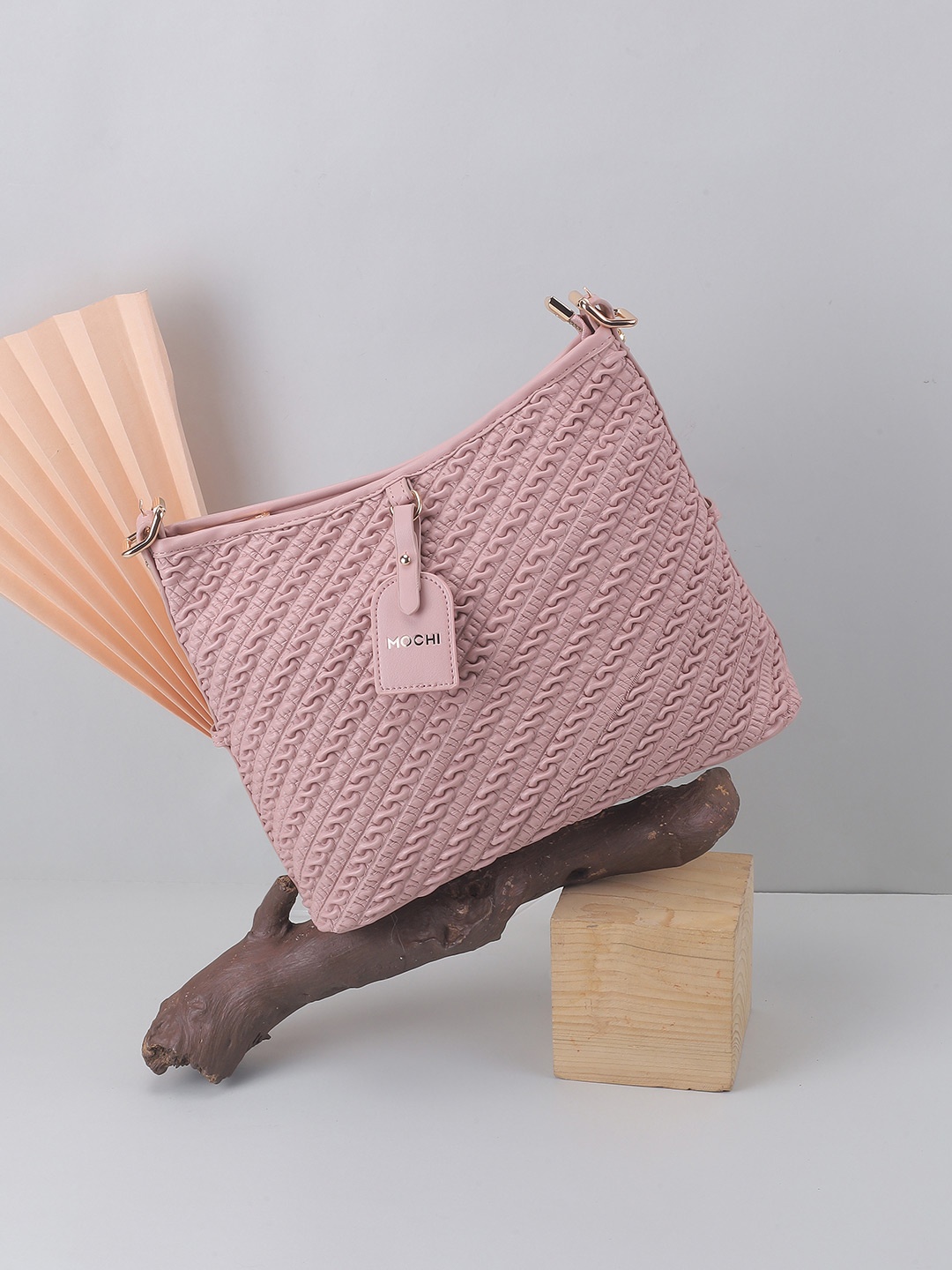 

Mochi Women Textured Structured Sling Bag, Pink