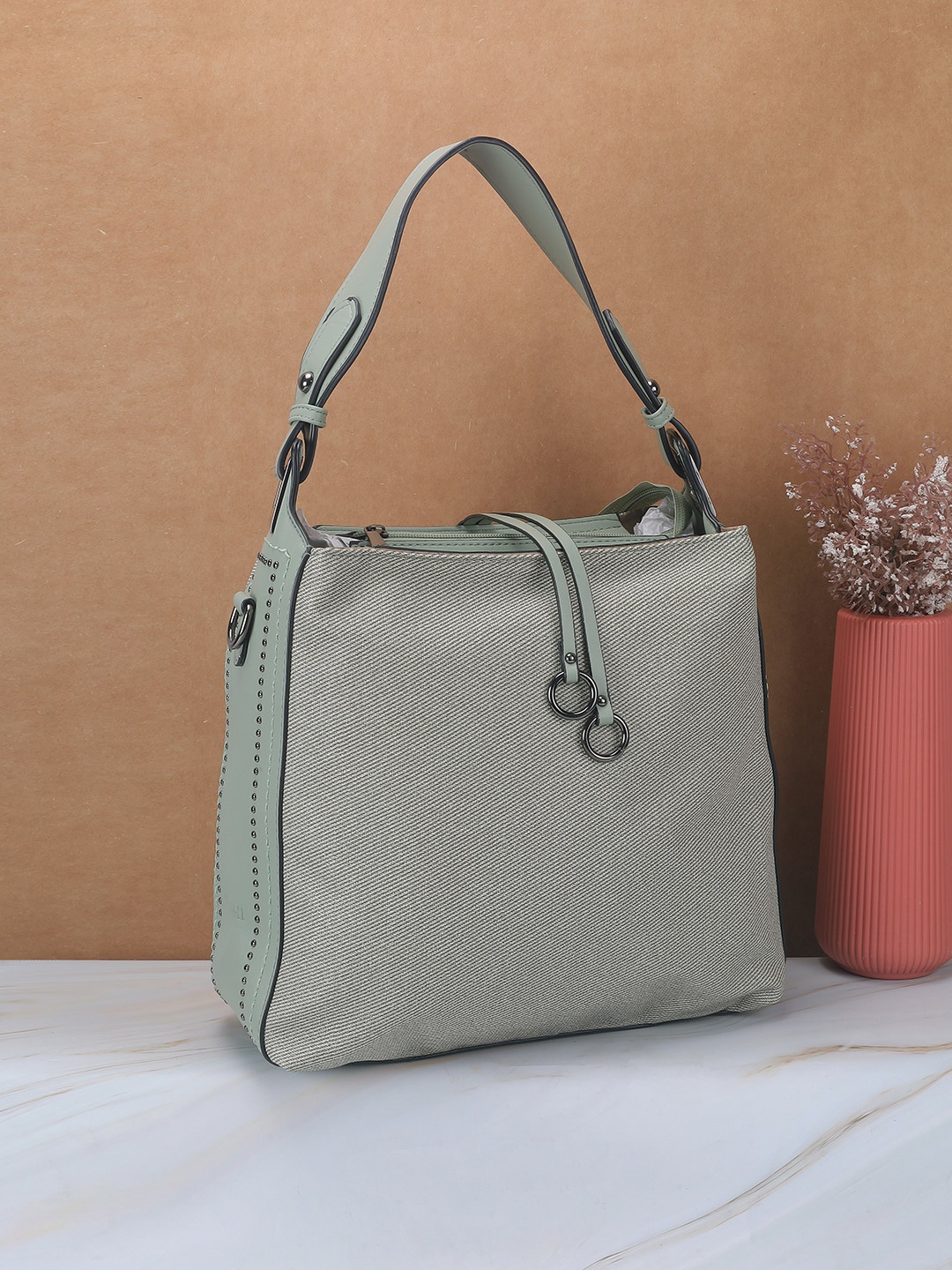 

Mochi Women Solid Structured Handheld Bag, Green