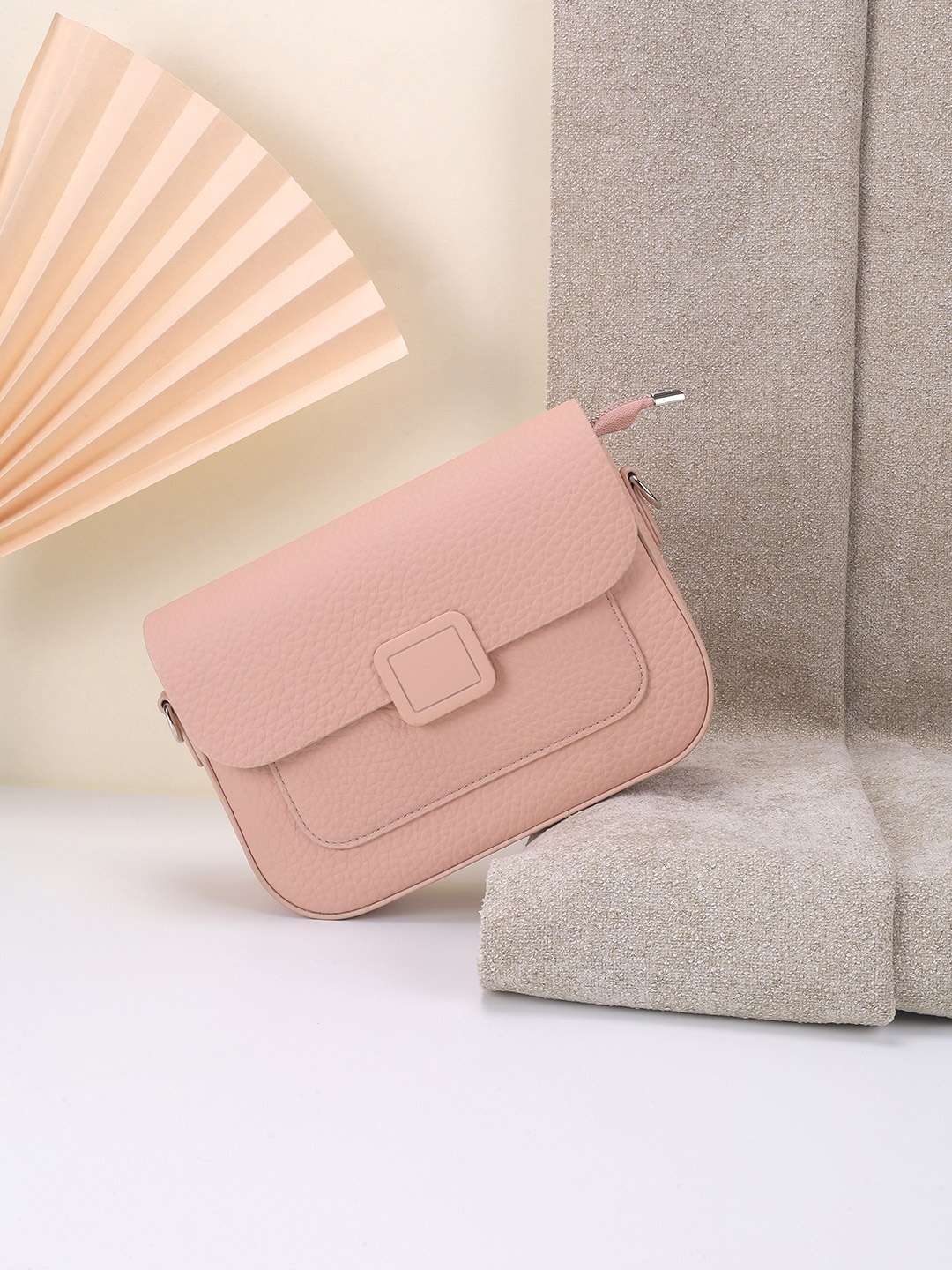 

Mochi Women Textured Structured Sling Bag, Pink