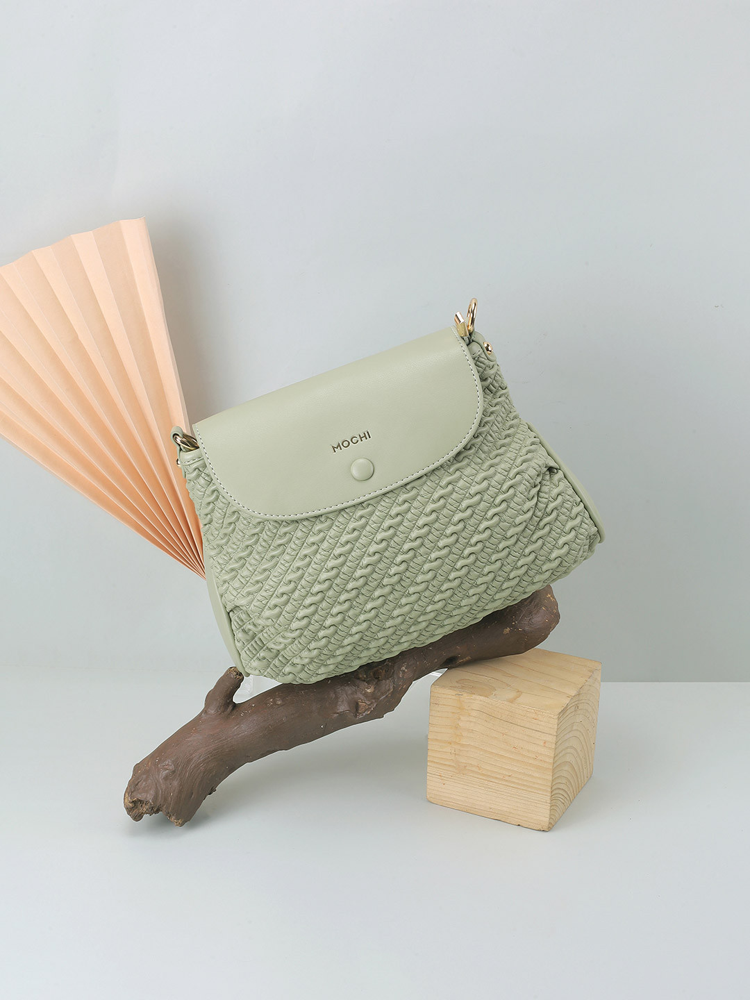 

Mochi Women Textured Structured Sling Bag, Green