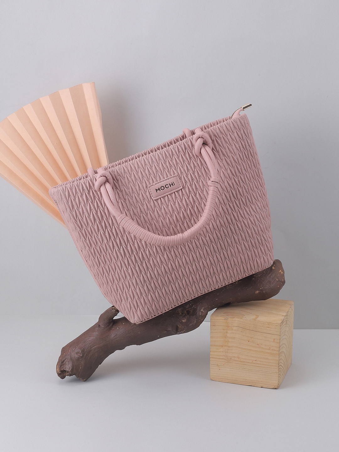 

Mochi Women Textured Structured Handheld Bag, Pink