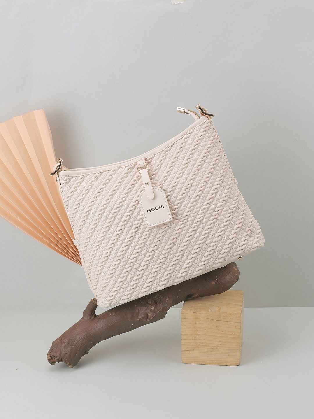 

Mochi Women Textured Structured Shoulder Bag, Off white