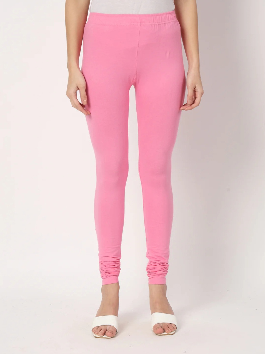 

Thread Plus Women Churidar Super Stretchable Solid Cotton Leggings, Pink