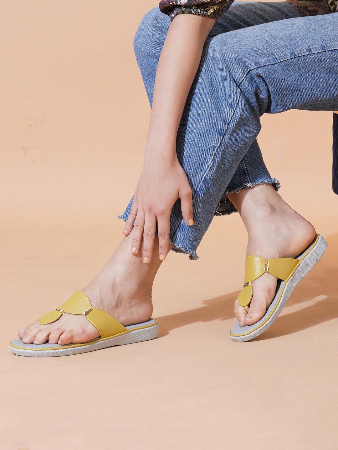 

PLANET WALK Women Open Toe Flats, Yellow