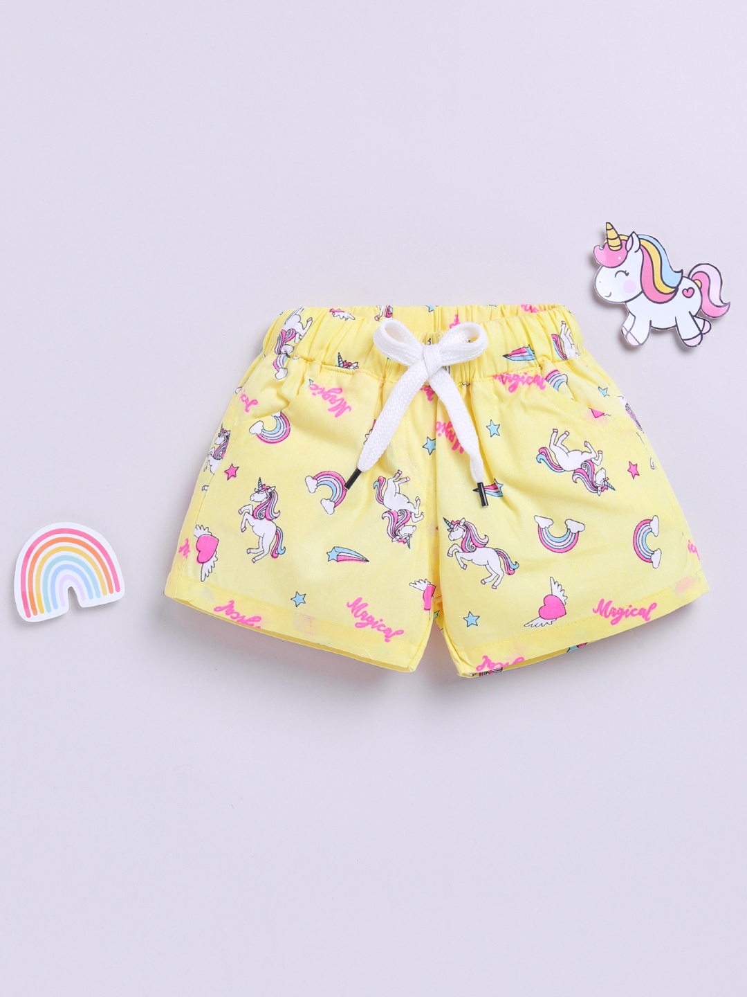 

Here&Now X Denikid Infant Girls Printed Pure Cotton Shorts, Yellow