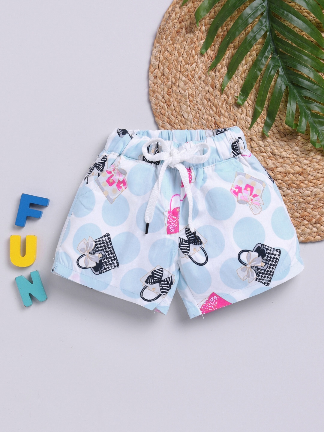 

Here&Now X Denikid Infant Girls Printed Pure Cotton Shorts, Blue