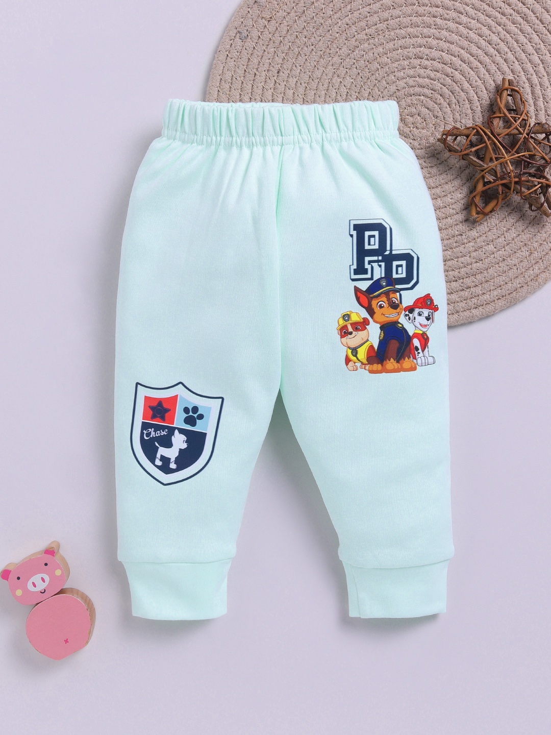 

YK X Tinyo Infant Boys Paw Patrol Printed Cotton Joggers, Sea green