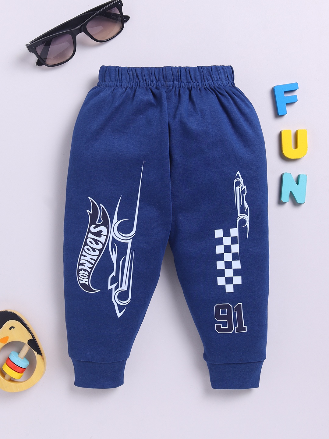 

YK X Tinyo Infant Boys Hot Wheels Printed Cotton Joggers, Navy blue