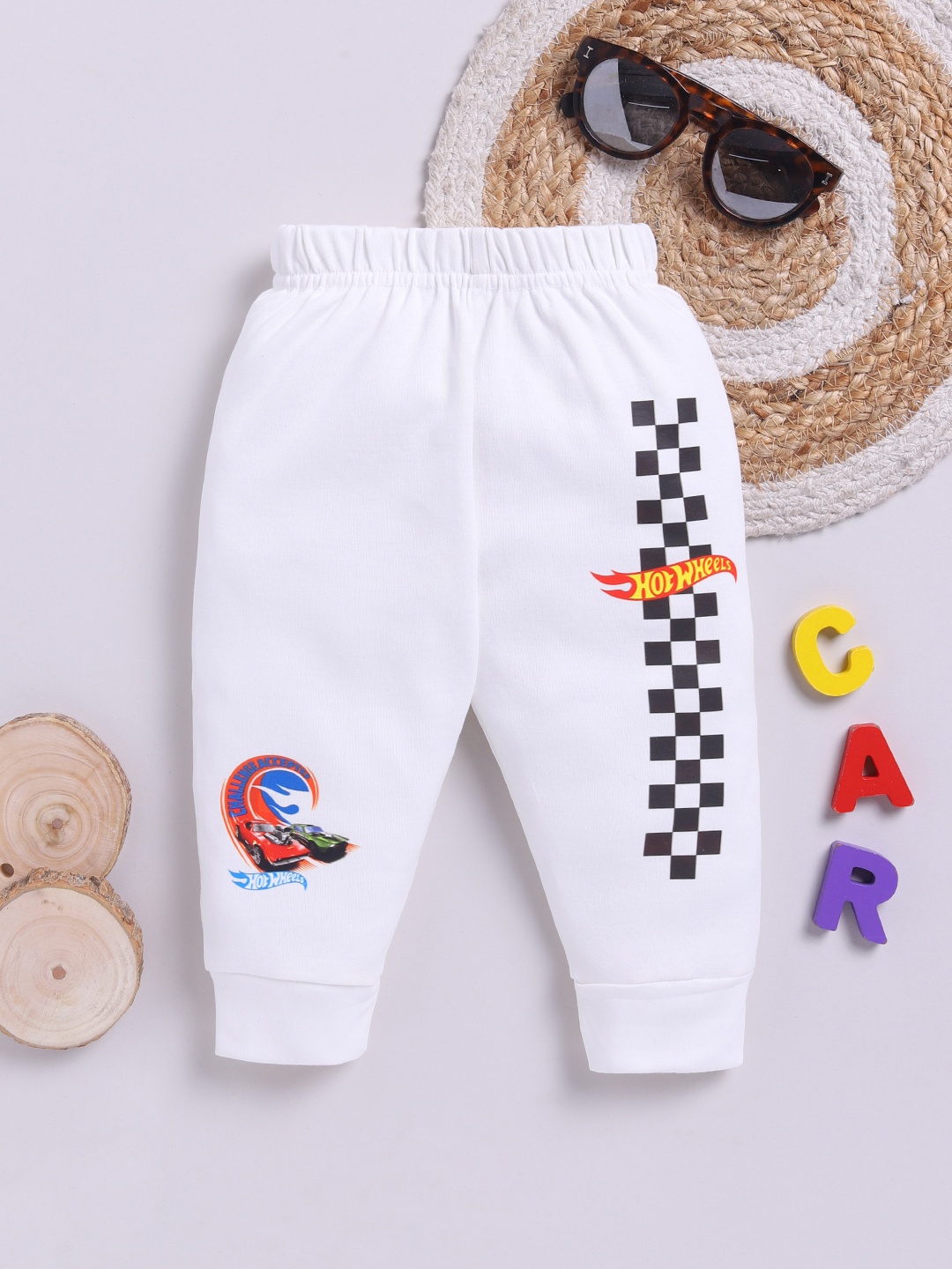 

YK X Tinyo Boys Printed Cotton Joggers, Off white