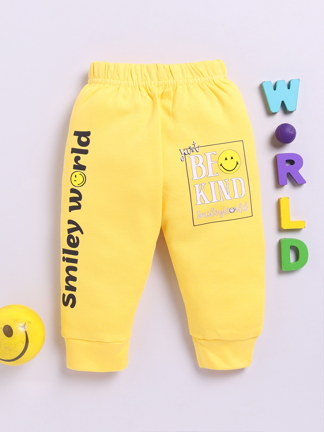 

YK X Tinyo Infant Boys Typography Printed Cotton Joggers, Yellow